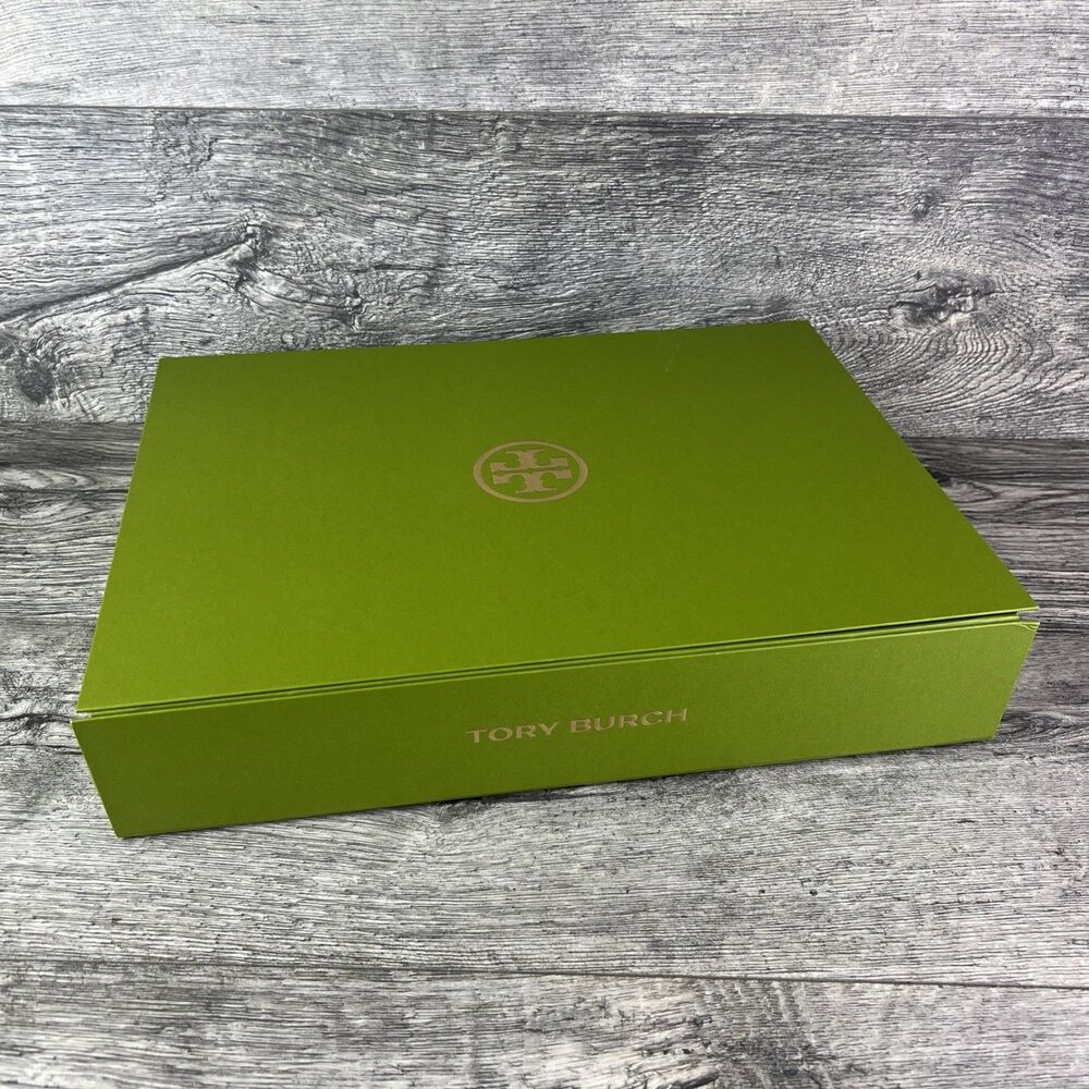 Tory Burch Empty Box Green Gold Logo Luxury Used 14.5x11x3 Inches